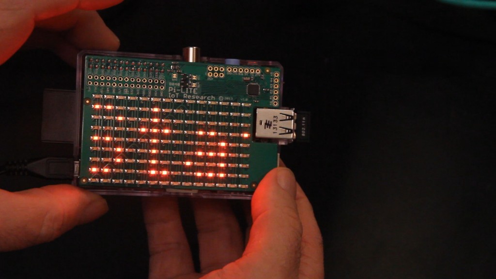 This version uses the PiLite - a matrix of red (or white) LED's.  